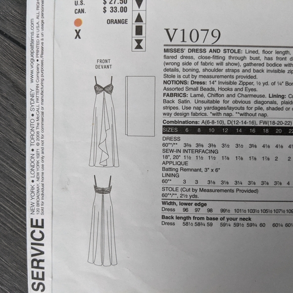 Vogue V1079 Badgley Mischka Sewing Pattern Evening Gown and Stole Size 18 20 22 - Picture 5 of 6